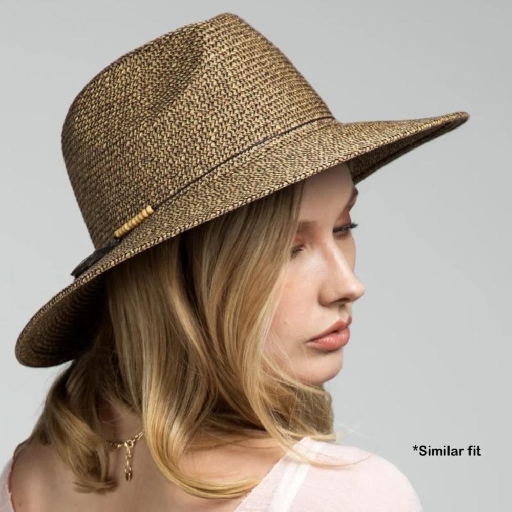 Lulla Collection Women’s Brown Duo-Tone Panama Hat with Accent Band NWT